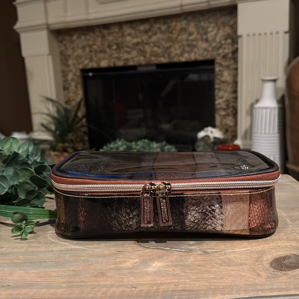 Stephanie Johnson Patchwork Metallic Cosmetic Case in Brown, Copper, Blue - Picture 3 of 9